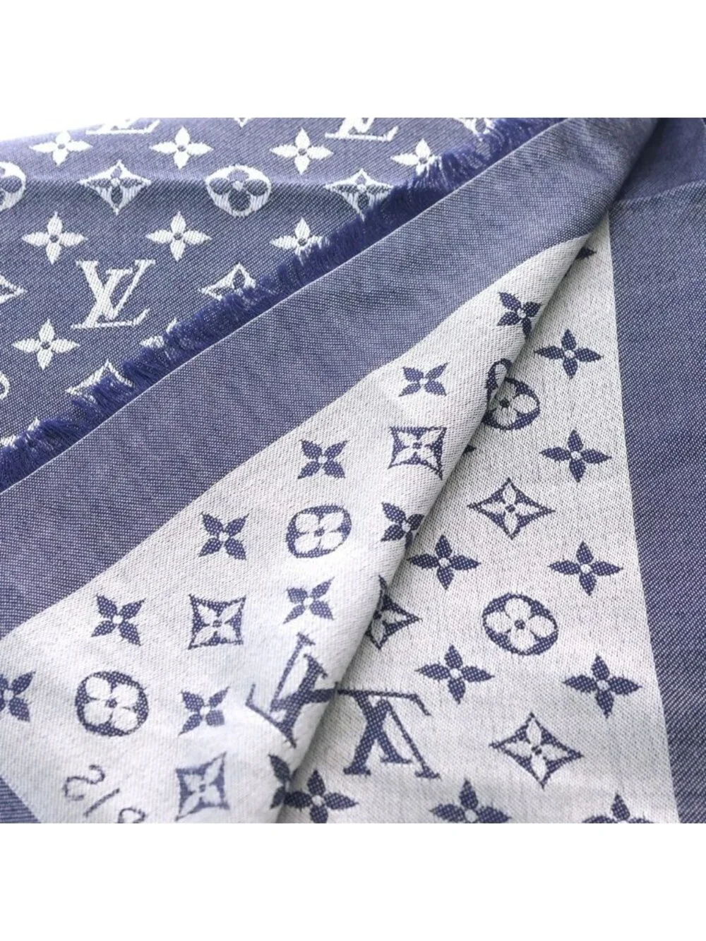 Louis Vuitton Shawl Monogram Denim Wool Navy Scarf